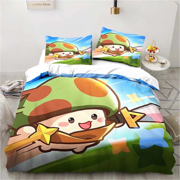 Anime Legend Game Mushroom Bedding Set,Duvet Cover Bed Set Quilt Cover Pillowcase, Boys Girls Adults Bed Sheets