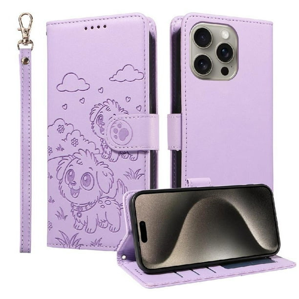 Funda Billetera FOXDOCK Compatible con iPhone 15 Pro, Diseño Perrito Tierno, Ranuras para Tarjetas y Soporte Plegable