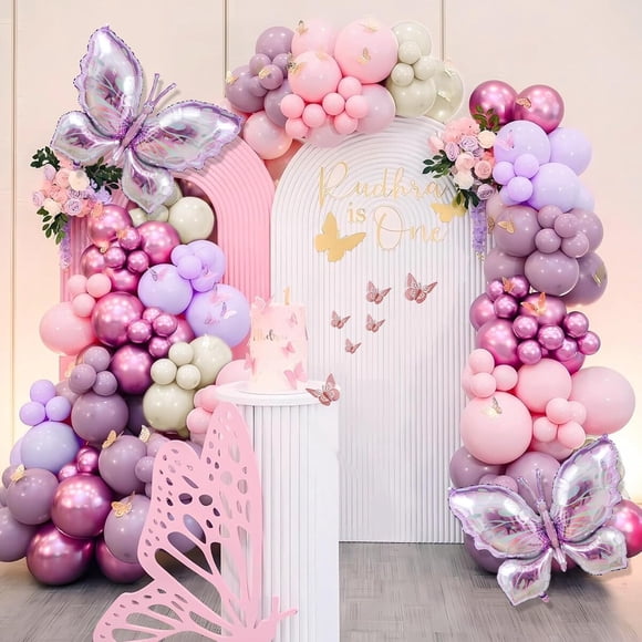 Kit Arco de Globos Butterfly LULUMIKA 142 Piezas Rosa y Morado