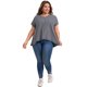 thumbnail image 2 of GRACE & GRANDEUR Blusas de Mujer Talla Grande con Rayas Verticales Escote en V Manga Corta Hombro Caído 1X Azul Gris, 2 of 7