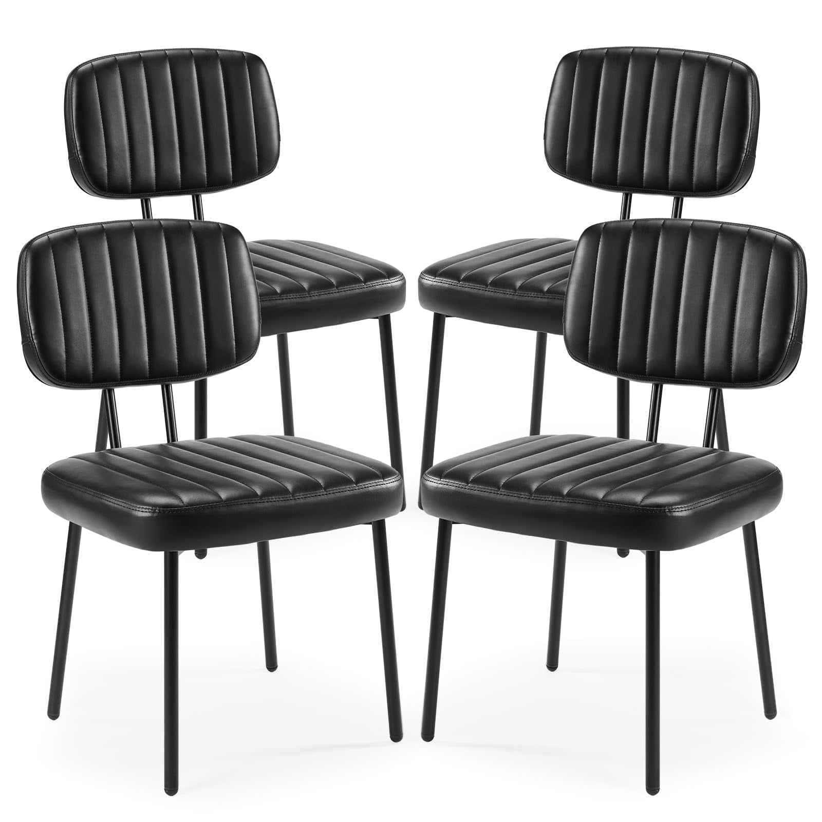 Juego De 4 Sillas De Comedor Sweetcrispy Tapizadas En Piel Sintética Negra