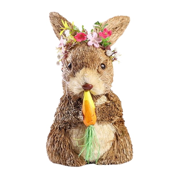 Conejo de Pascua de paja, estatua de , arte Animal, manualidades de piezaza para escritorio de Festival, adorno interior, accesorios para fotografía 12x11x21cm