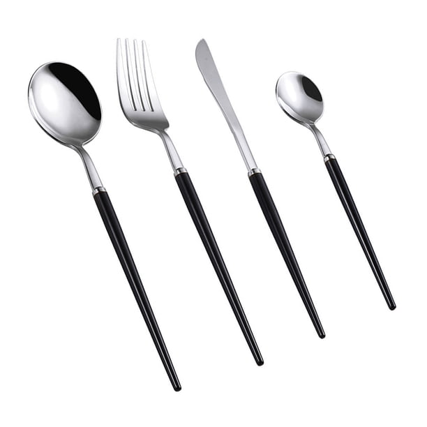 Juego de cubiertos con mango de color sólido, juego de cubiertos de acero inoxidable de 4 piezas, juego de utensilios de cocina para 1