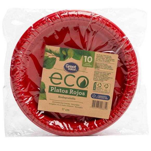 Plato Rojo Biodegradable 17 cm, 10 Un