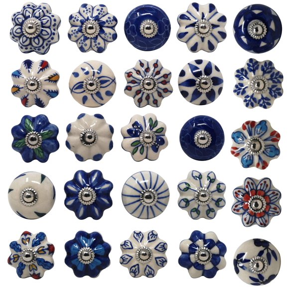 Perillas de cerámica Ajuny 65 mm azul - paquete de 20