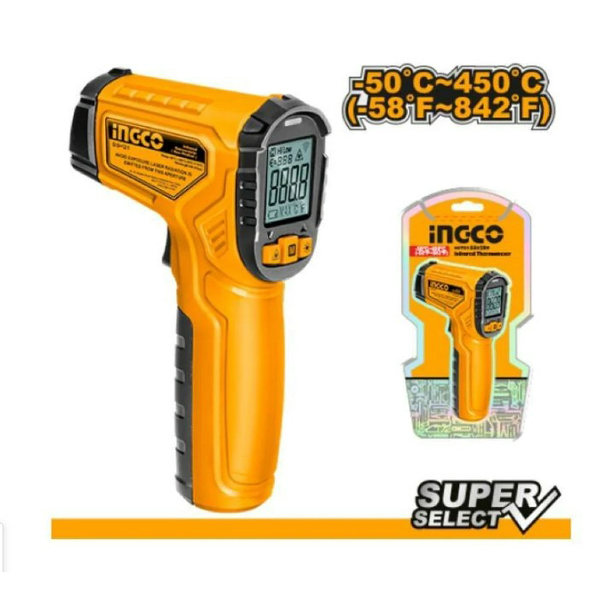 Termómetro Infrarrojo Digital Ingco -50 C ~ +450 C 0.5s + Pi