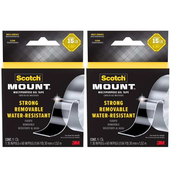 Cinta de montaje Scotch-Mount Gel multipropósito 30 mm x 1.5 m, paquete de 2