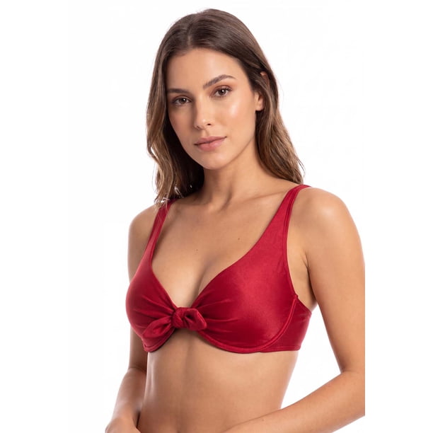 Bikini estilo sostén anudado copa C-D burdeo brillante Talla 48