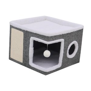 Ioensy - Casa Para Gatos De Doble Capa Con Bola, Casa Semicerrada Para Gatitos