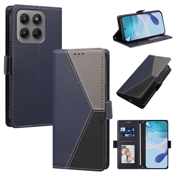 Cartera de PU Tricolor para Motorola Moto G47 con Ranuras y Soporte, Azul Oscuro