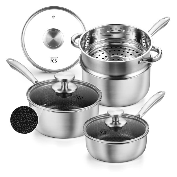 Juego de Cacerolas KOCH SYSTEME CS 7 Piezas Acero Inoxidable Triple con Inserto para Vapor