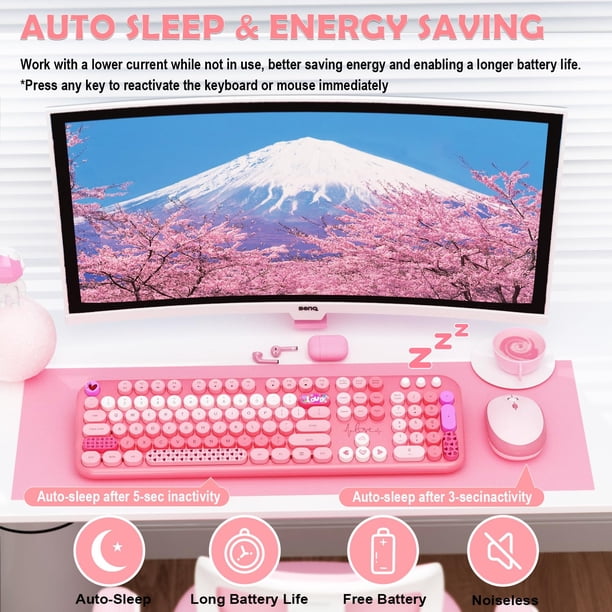 Teclado y ratón inalámbricos MOFII 104 teclas redondas rosa | Lider
