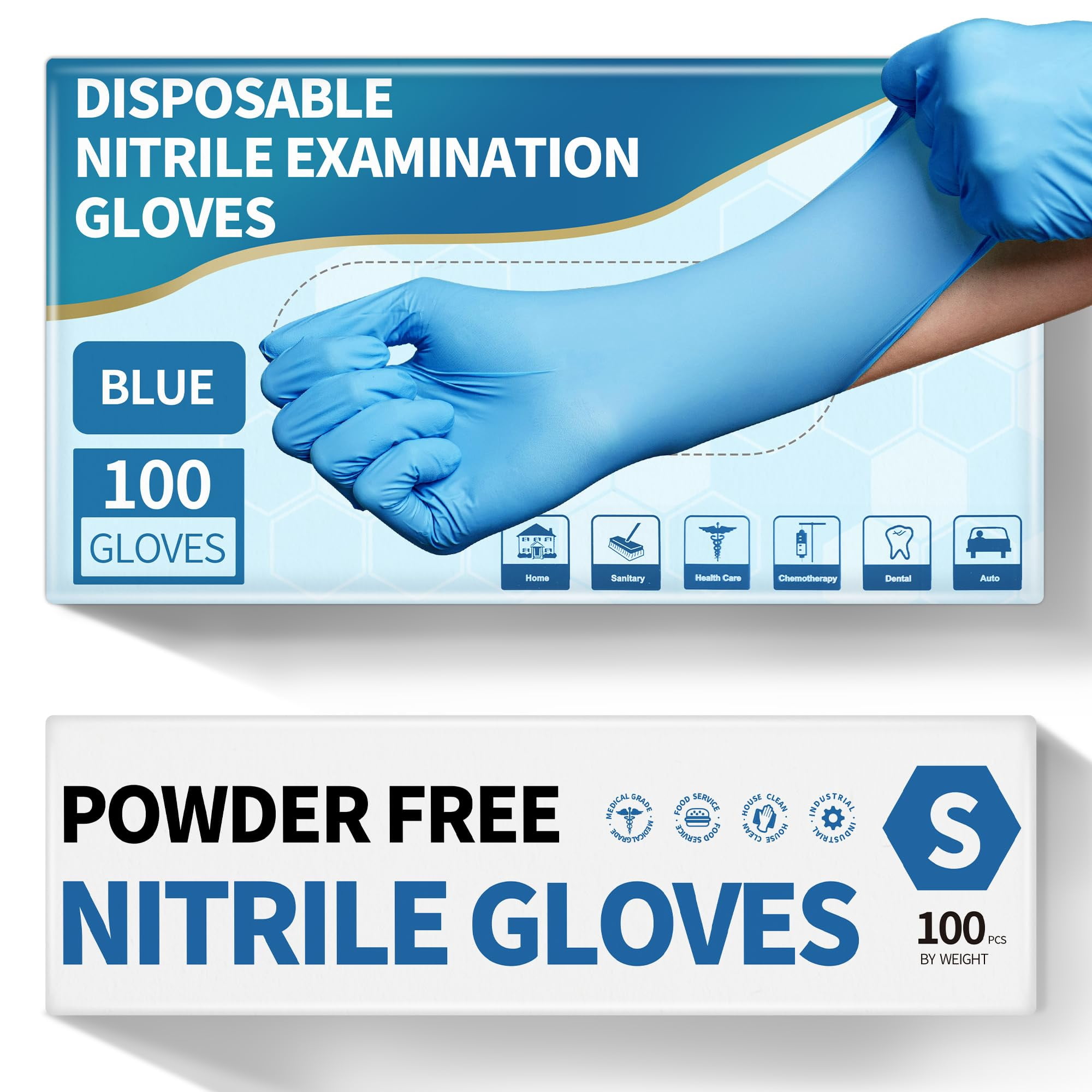 Guantes De Examen De Nitrilo Medguy, 4,5 Mil, 100 Unidades, Azules (pequeños)
