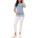 thumbnail image 2 of INSPIRE CHIC Top de Maternidad para Mujeres Suéter de Punto Elástico de Manga Corta a Rayas de Verano Blusa de Cuello Redondo XL Azul Claro, 2 of 6
