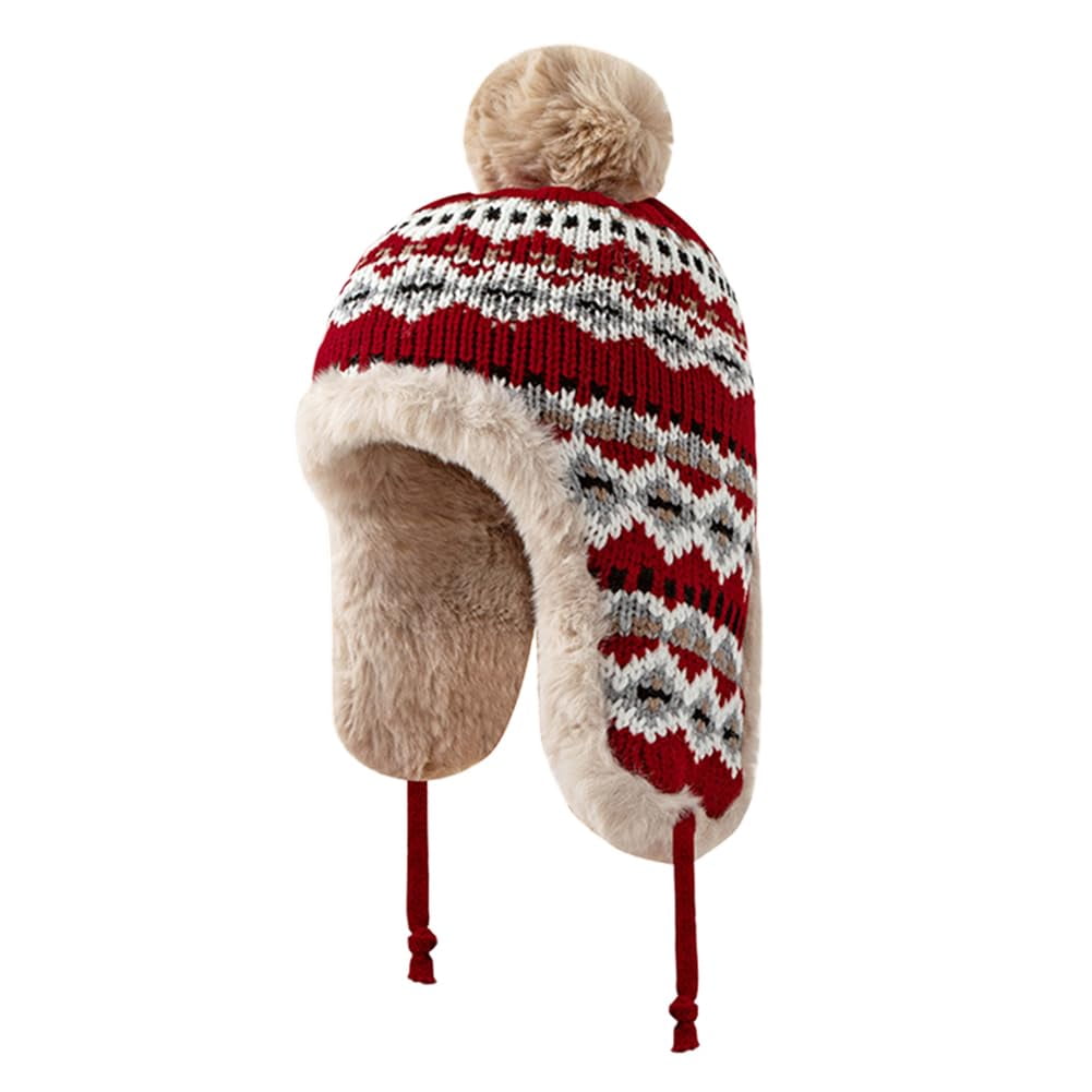 Xusx111 - Mujeres Invierno Gorro Gorro Grueso De Lana Forrado Caliente Orejas Trapper Sombrero Jacquard Tejido Al Aire Libre Esquí Gorra De Nieve