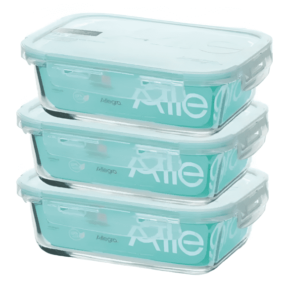 Pack 3 Contenedores Herméticos De Vidrio Rectangular 1000ml Allegra
