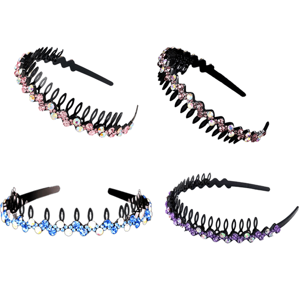 Diademas con peine de dientes para mujer con diamantes de imitación y cuentas de cristal de plástico, paquete de 4