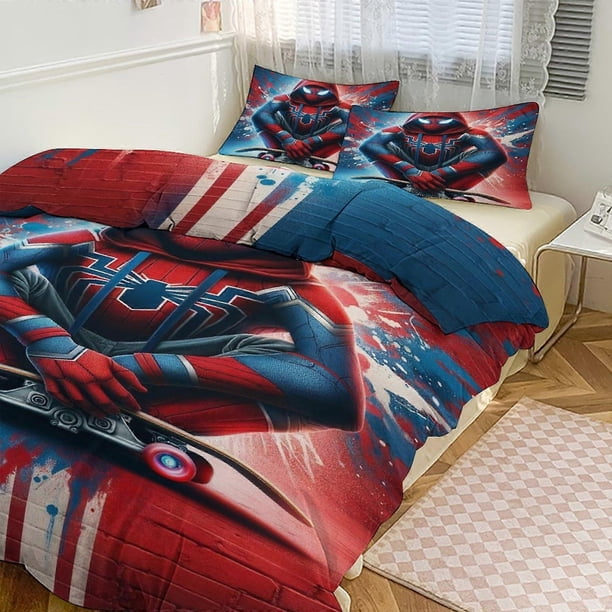 Juego de ropa de cama con estampado de Spiderman, funda nórdica y fundas de almohada de 3 piezas para mujeres, hombres y adolescentes.