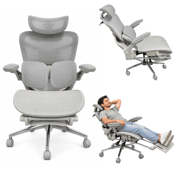 Silla Ergonómica Reclinable Con Soporte Lumbar Y Reposapiés