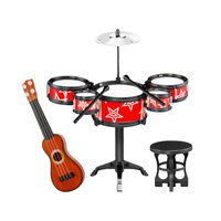 Bothyi - Simulación De Juguetes De Tambor Para Niños, Juegos De Batería De Jazz Para Niños, Regalos De Vacaciones, Guitarra, Silla Roja