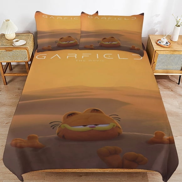 x52 Garfield Bed Duvet Cover Microfiber Bedding Sets 3D Printed Lightweight 3 Piece Comforter Sets, 1 Duvet Cover And 2 Pillow Shams for Kids Boys Girls 79"x90" jn52