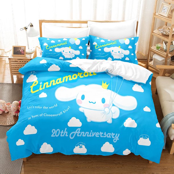 v717 Bed Sheets Cartoon Duvet Cover Set Kawaii Cinnamoroll Quilt Cover Pillowcase Set Kids Girls Comfortable Bed Set Full Twin King Size 3-Piece Bedding Set (1 Duvet Cover + 2 Pillow Shams) Bed Sheet