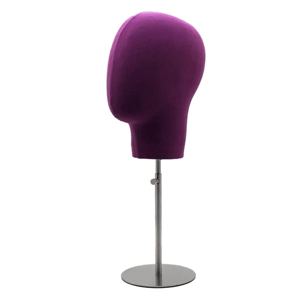 Cabeza de maniquí ajustable con base redonda estable, cabeza de maniquí duradera, modelo de soporte de exhibición para sombrero, auriculares, pelucas, Violeta