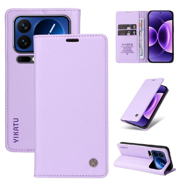 Funda Billetera de Cuero para Xiaomi 17 Pro con Tarjetero y Soporte - Tapa Magnética Morado