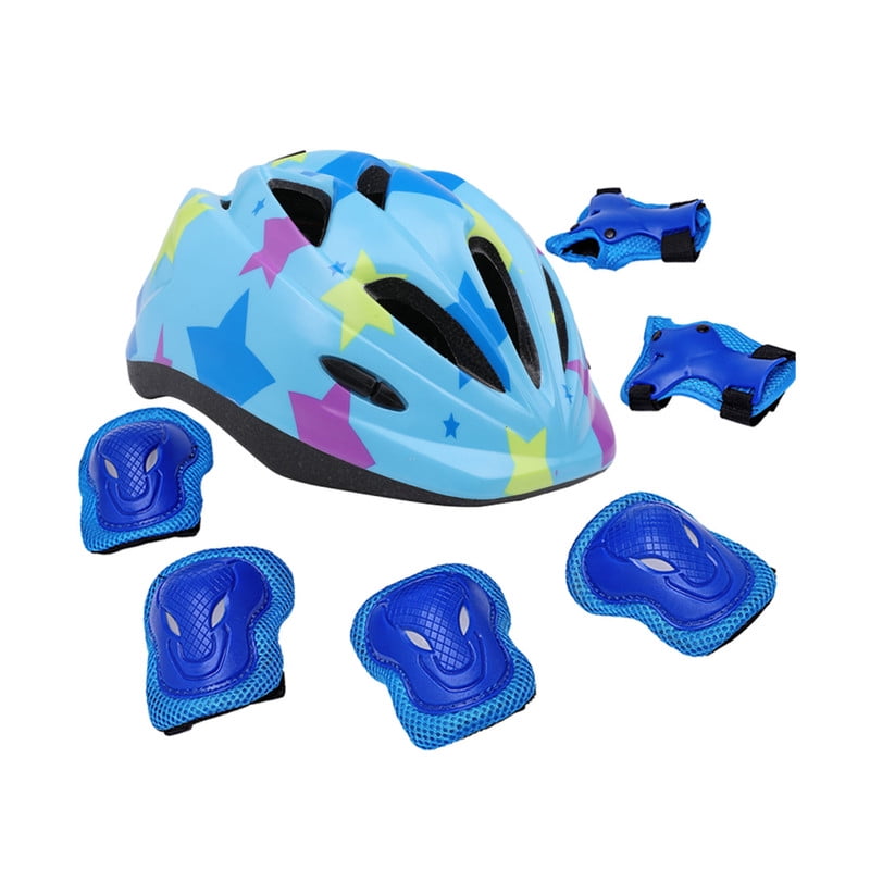 Babyluna - Casco Y Kit Protección Bicicleta Patinaje Antigolpes Celeste