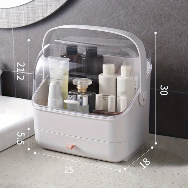 1pc Waterproof Makeup Organizer with Dustproof Cover and Portable Handle - Perfect for Bathroom, Bedroom, and Dresser - Keep Your Cosmetics Safe and Organized