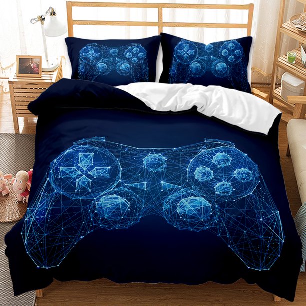 v2761 Bed Sheets Duvet Cover Set for Boys Gamer Bedding Set,Video Games Comforter Cover Gaming Bedding Set Twin Queen King Polyester Quilt Cover 3-Piece Bedding Set (1 Duvet Cover + 2 Pillow Shams) Be