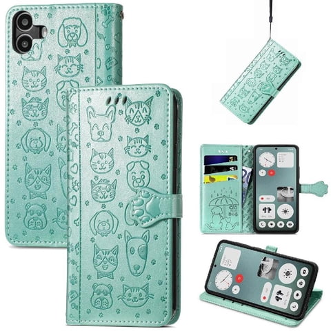 Funda Cartera Foxdock Para Nothing Cmf Phone 1 , Flip Pu Con Relieve De Gatos Y Perros, Tarjetero Y Soporte