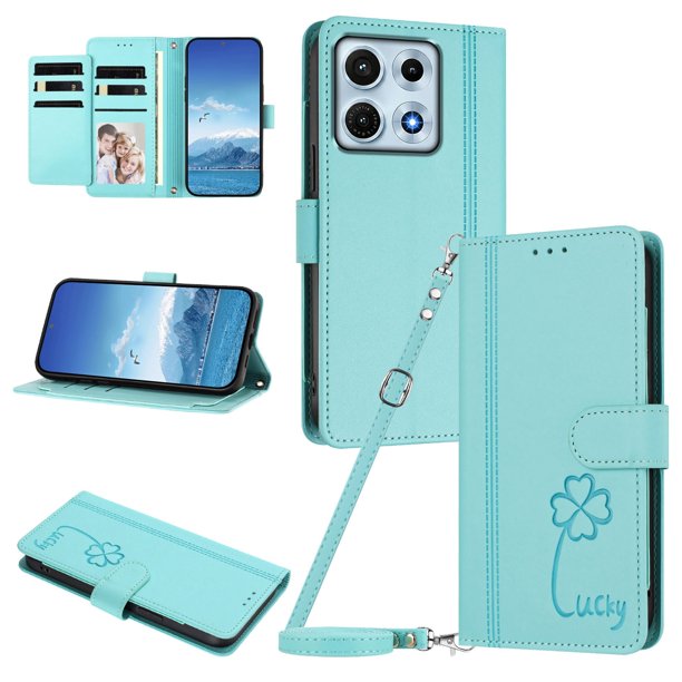 Funda Cartera Trébol para PT33-MOTO Edge 70 Max 5G con Ranuras Tarjetas y Carga Inalámbrica Verde menta
