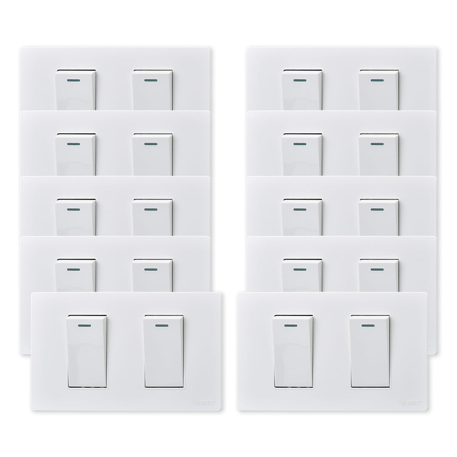 Want - Pack 10 Interruptores Doble Metálico 9/12 16a - Blanco