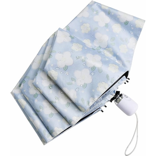 Paraguas Uv Compacto Plegable De Viaje Para Apertura Y Cierre Automático Para Protección Contra El Viento, La Lluvia Y El 99.9% Uv Con Revestimiento Negro Anti-uv (jazmín Azul)