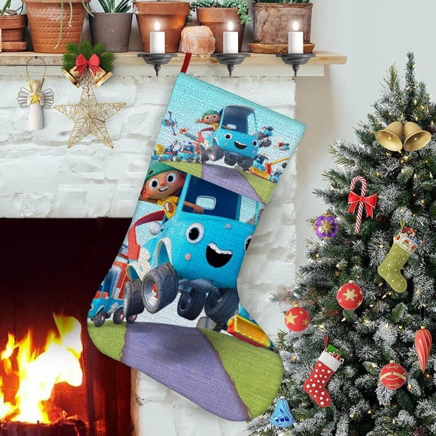 Mojo Swoptops Tema: Calcetines de Navidad, fino lino blanco para colgar en escaleras y chimenea, decoración navideña para el hogar, regalo de Navidad. 45cm × 32cm