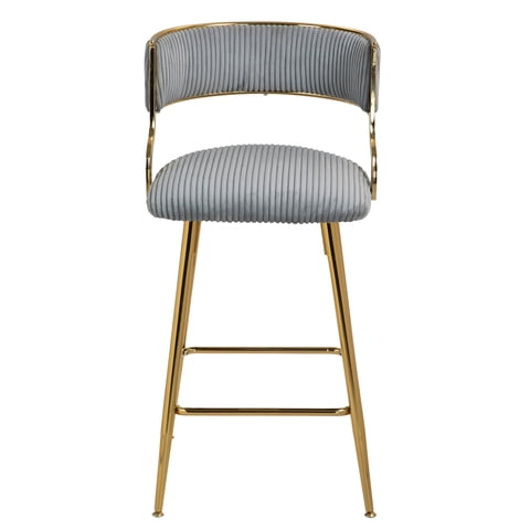 M&Ms - Set Of 2,26'' Counter Height Bar Stools Corduroy Kitchen Island Counter Bar Stool With Back,Golden Chromed Base And Footrest (Grey)