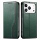thumbnail image 1 of Funda tipo cartera para iPhone 17 Pro Max de piel con cierre magnético, ranuras para tarjetas y correa para la muñeca Verde, 1 of 6