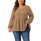 thumbnail image 1 of Agnes Orinda Blusas de Talla Grande para Mujeres Cuello Redondo Manga Larga Peplum Top de Punto 2X Caqui, 1 of 6