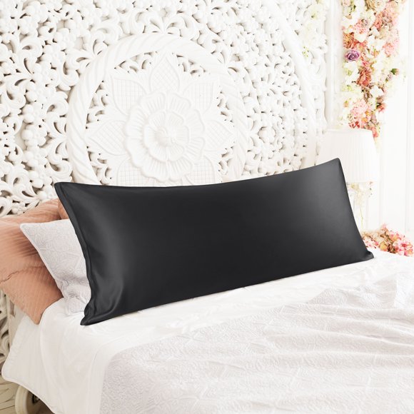 FUNDAS DE ALMOHADA DE SATÉN SUAVE COMO LA SEDA REGALWOVEN CON CREMALLERA FUNDAS DE ALMOHADA LARGAS QUEEN NEGRO