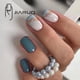 thumbnail image 1 of 24pcs Fresh Sea Blue Press On Nails, Short Square Fake Nails With Golden Glitter Design, Glossy Full Cover Gradient False Nails For Women And Girls, 1 of 3