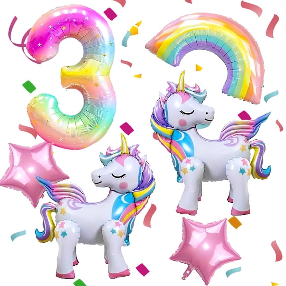 Set De Globos Unicornio Arcoíris Número 3 Estrella