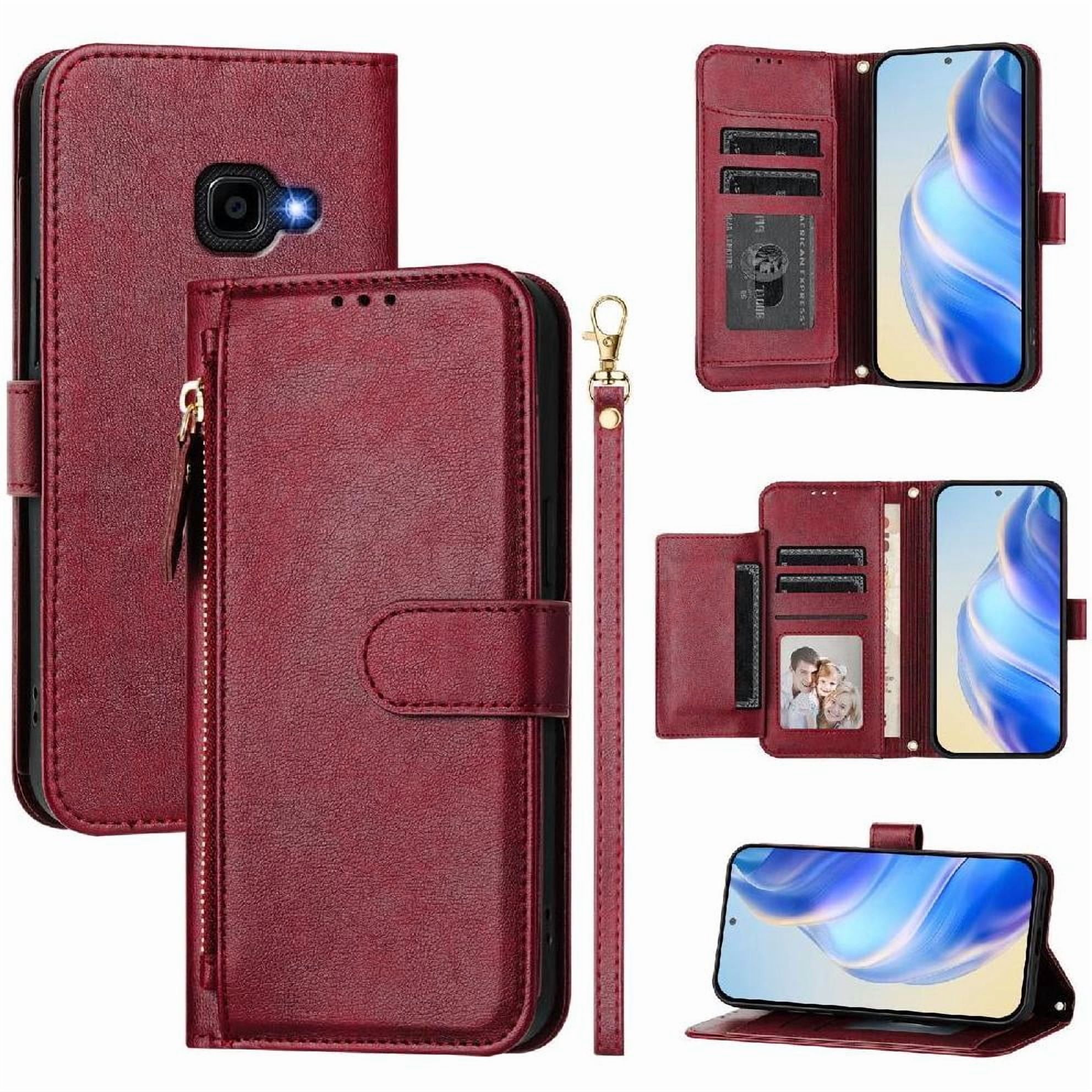 Foxdock - Funda Tipo Billetera Para Samsung Galaxy Xcover 4/xcover 4s Con Cremallera Portatarjetas Soporte Correa De Muñeca Cuero Rojo