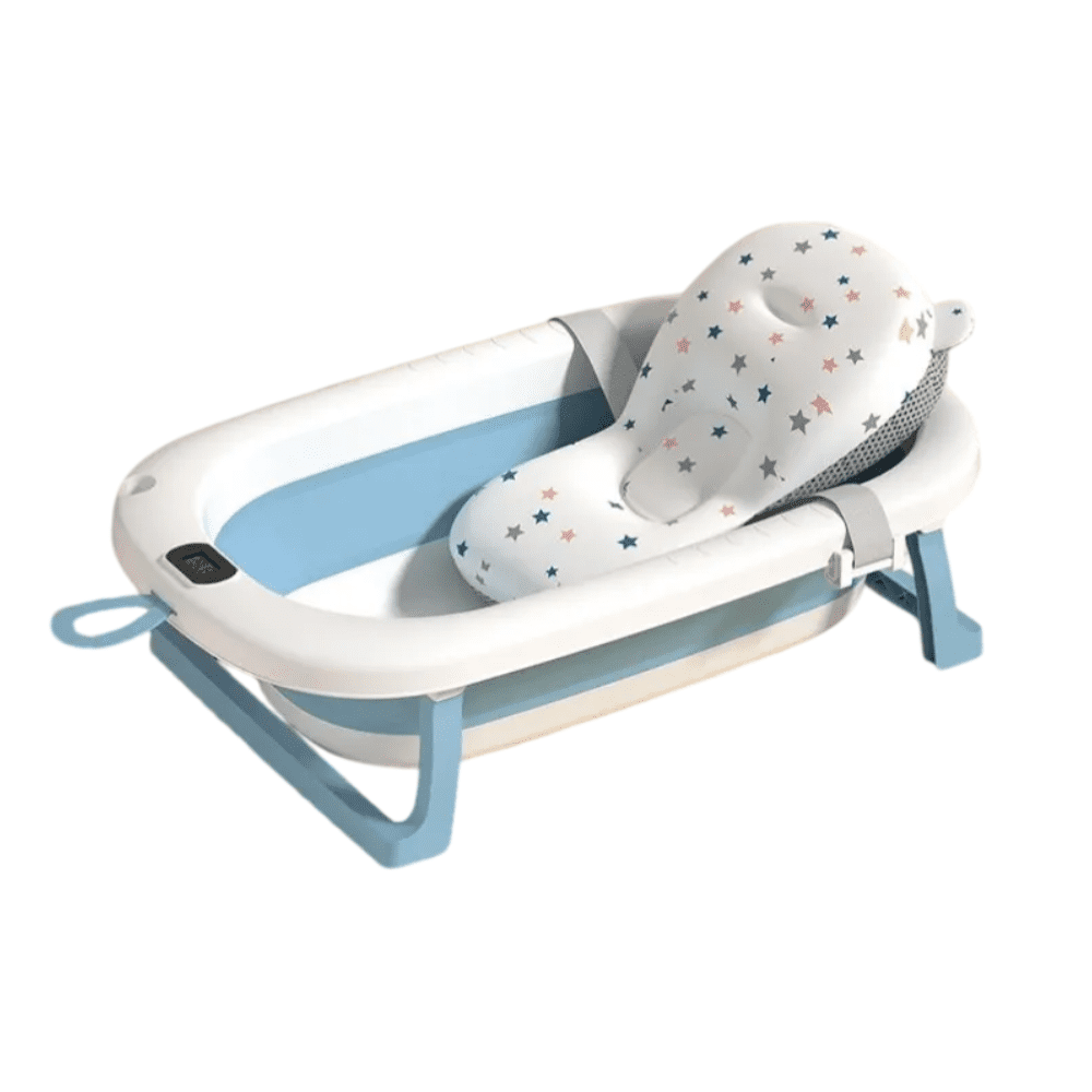 Tina Bebe Bañera Belug Plegable Con Termometro Azul Celeste