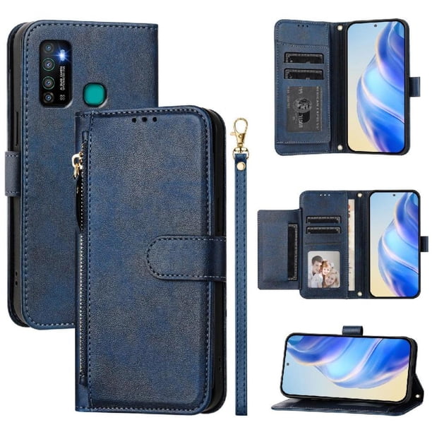 FOXDOCK Funda Tipo Cartera para itel A58 Lite Cuero PU con Cremallera y Correa de Muñeca, Ranuras para Tarjetas, Soporte Plegable, Cierre Magnético