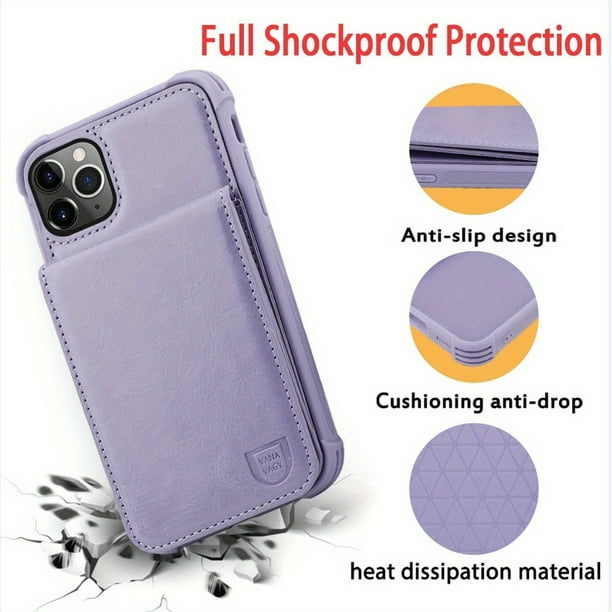Leather Magnetic Wallet Case for iPhone 12/12 Pro - Shockproof, Credit Card Holder, Screen Protector & Kickstand Included!