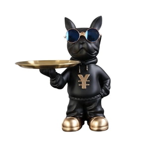 Bothyi - Resina Perro Escritorio Almacenamiento Bandeja Estatua Decorativa Moderna Para Café Entrada Decoración Negro