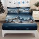 thumbnail image 1 of Fitted Sheet Snowy Night Castle Train Magic Academy Theme Winter Fantasy Art Print Mattress Protector with Elastic Design for a Per, 1 of 1