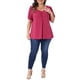 thumbnail image 2 of Agnes Orinda Blusas de Mujer Tallas Grandes Cuello Corazón Manga Corta Abullonada Camisas Plisadas Verano Casual 3X Rojo Rosado, 2 of 6