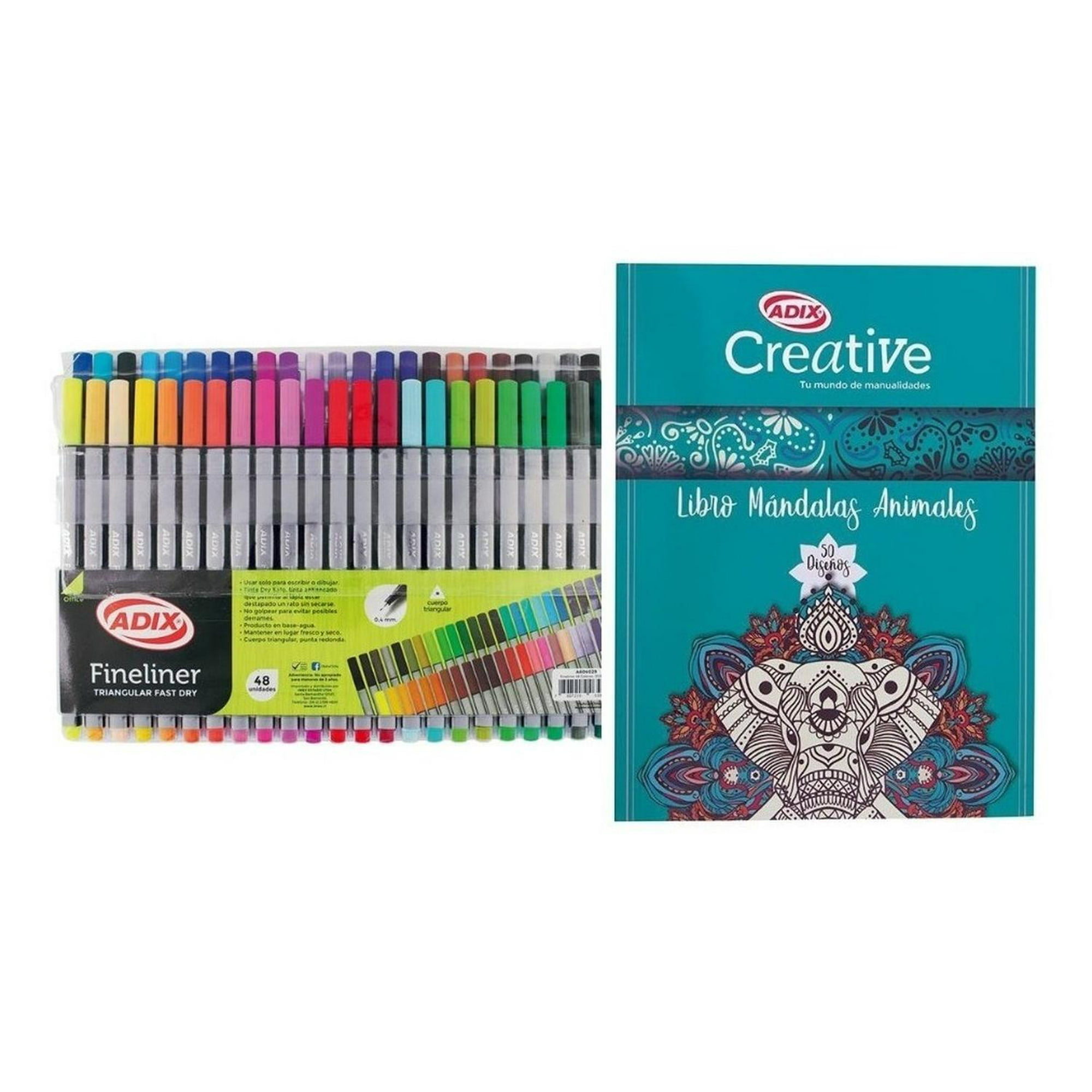 Adix - Fineliner Triangular 48 Unid + Libro Mandalas Para Colorear Multicolor